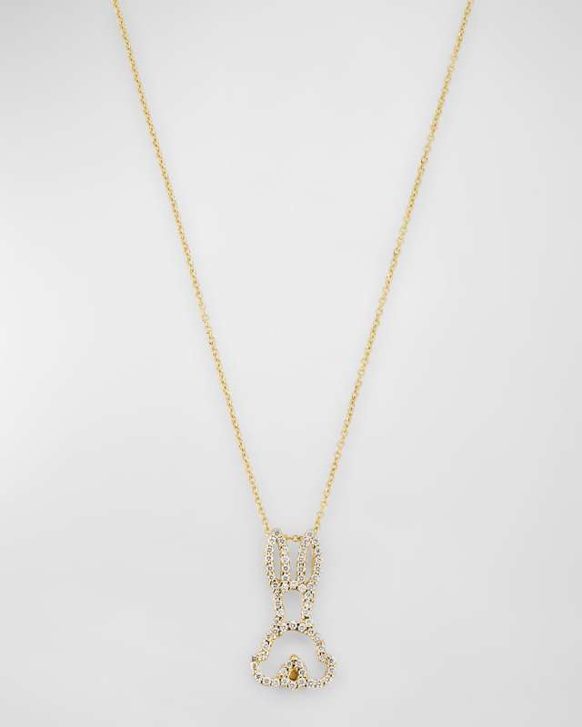 18K Yellow Gold Tiny Treasures Diamond Bunny Pendant Necklace